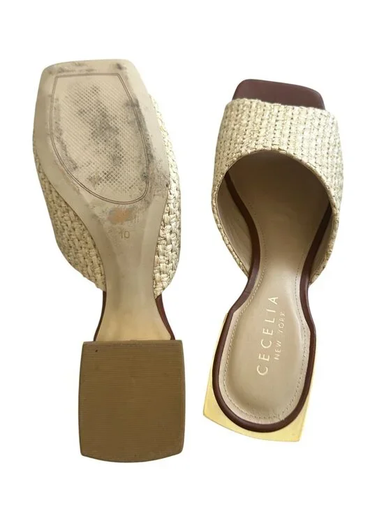 CECELIA NEW YORK Straw Gold Block Heels Sandals Size 10 - Picture 5 of 13